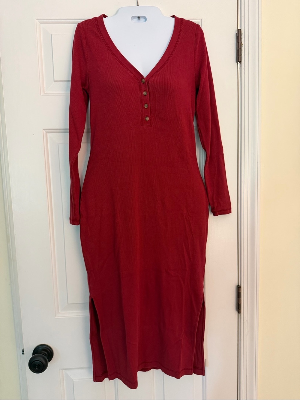 Old Navy Red Ribbed Henley Midi Bodycon Dress Small